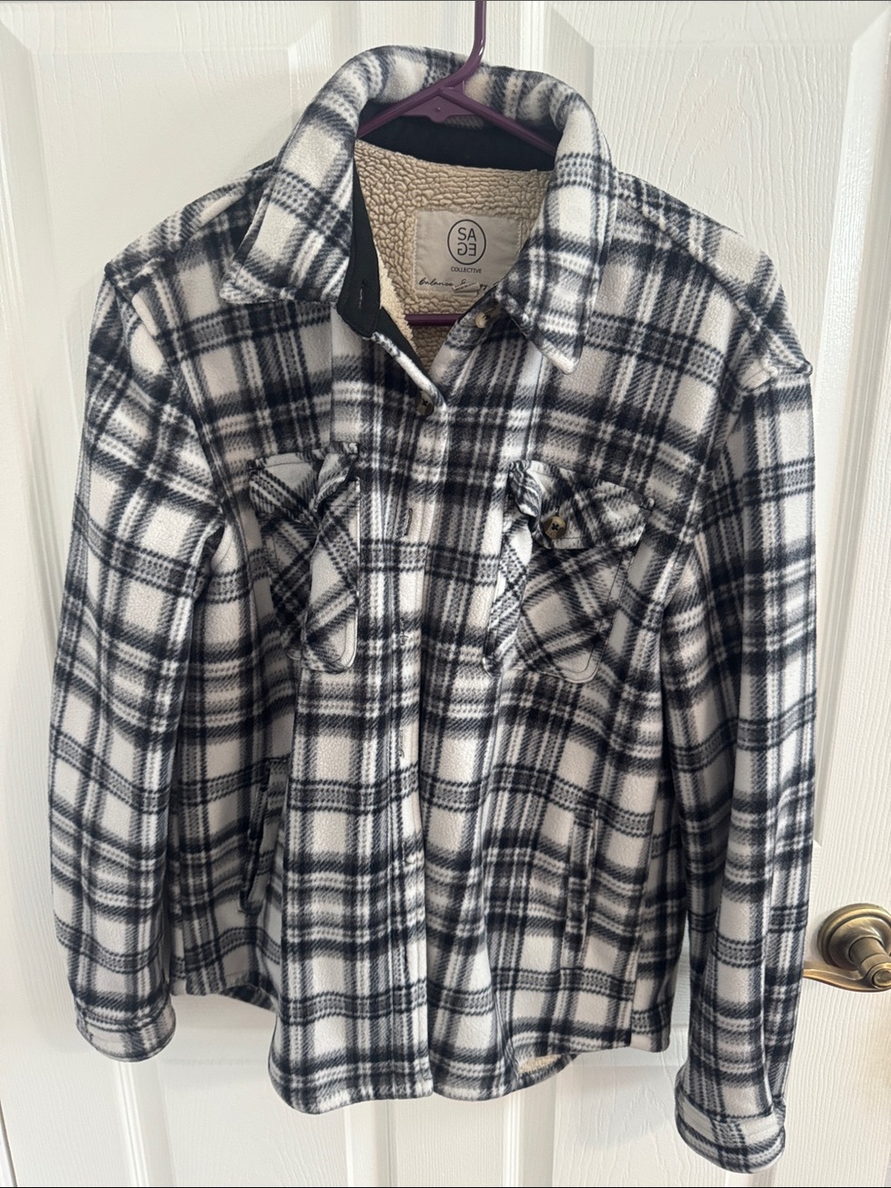 Black & White Plaid Sherpa-Lined Shacket